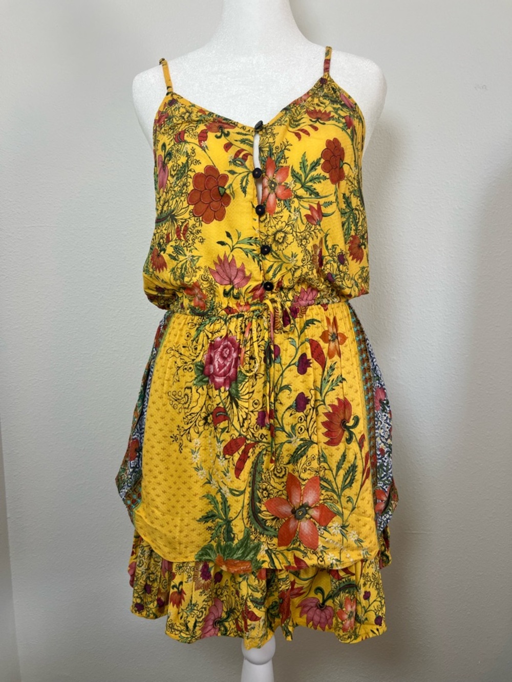 [FARM Rio] Yellow Floral Spaghetti-Strap Sundress